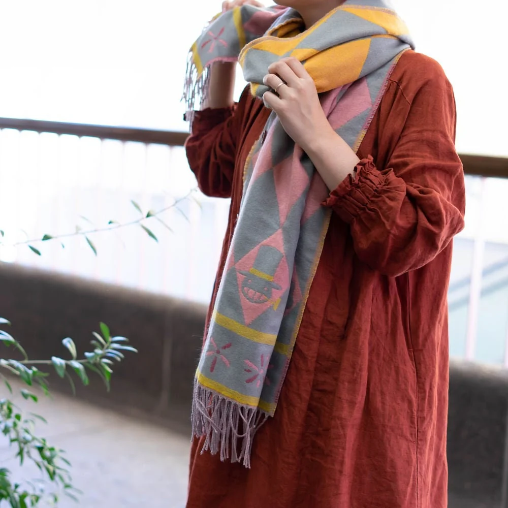 Official Ghibli Howls Moving Castle Shawl • Jacquard Stole with Calcifer - Image 7