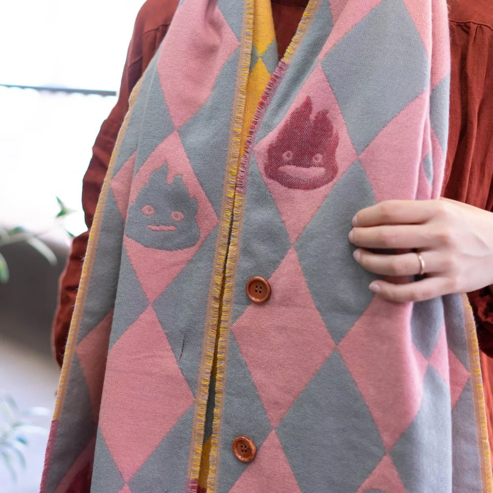 Official Ghibli Howls Moving Castle Shawl • Jacquard Stole with Calcifer - Image 9