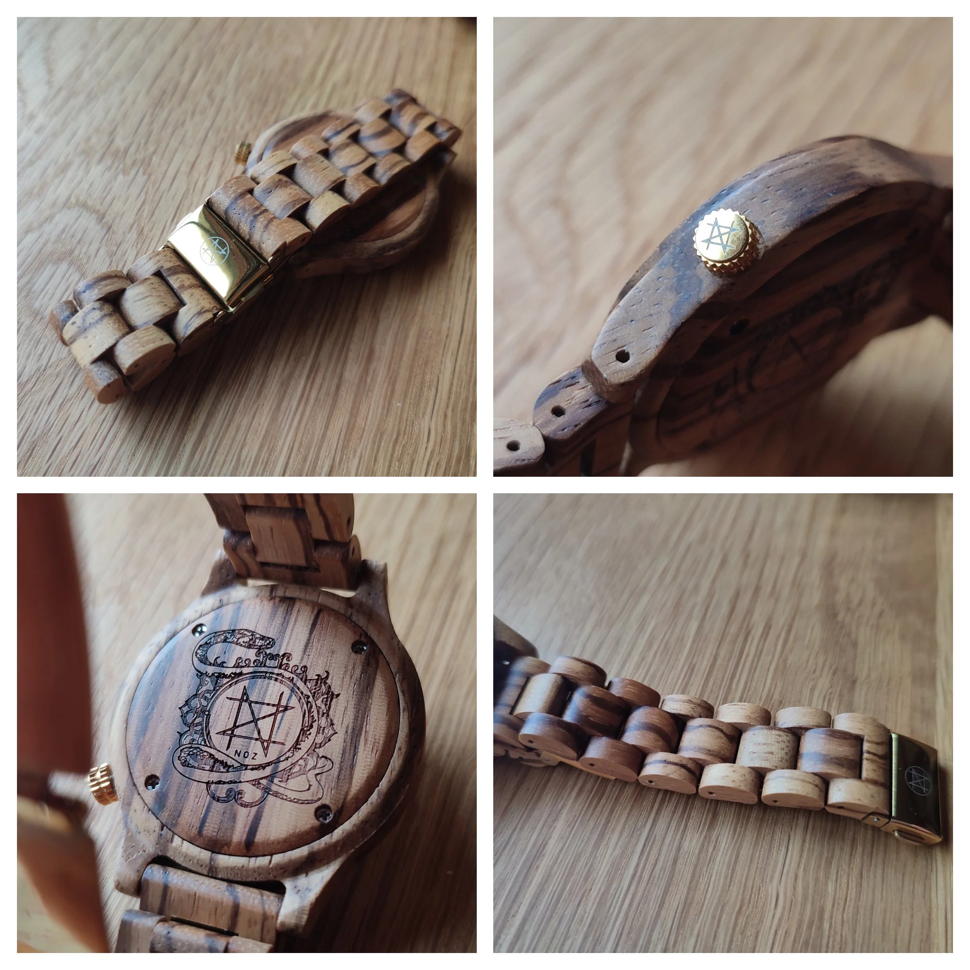 Japanese Handmade Wrist Watch "NOZ" • Made of Carnelian, Zebra Wood • Swiss Movement - Image 6