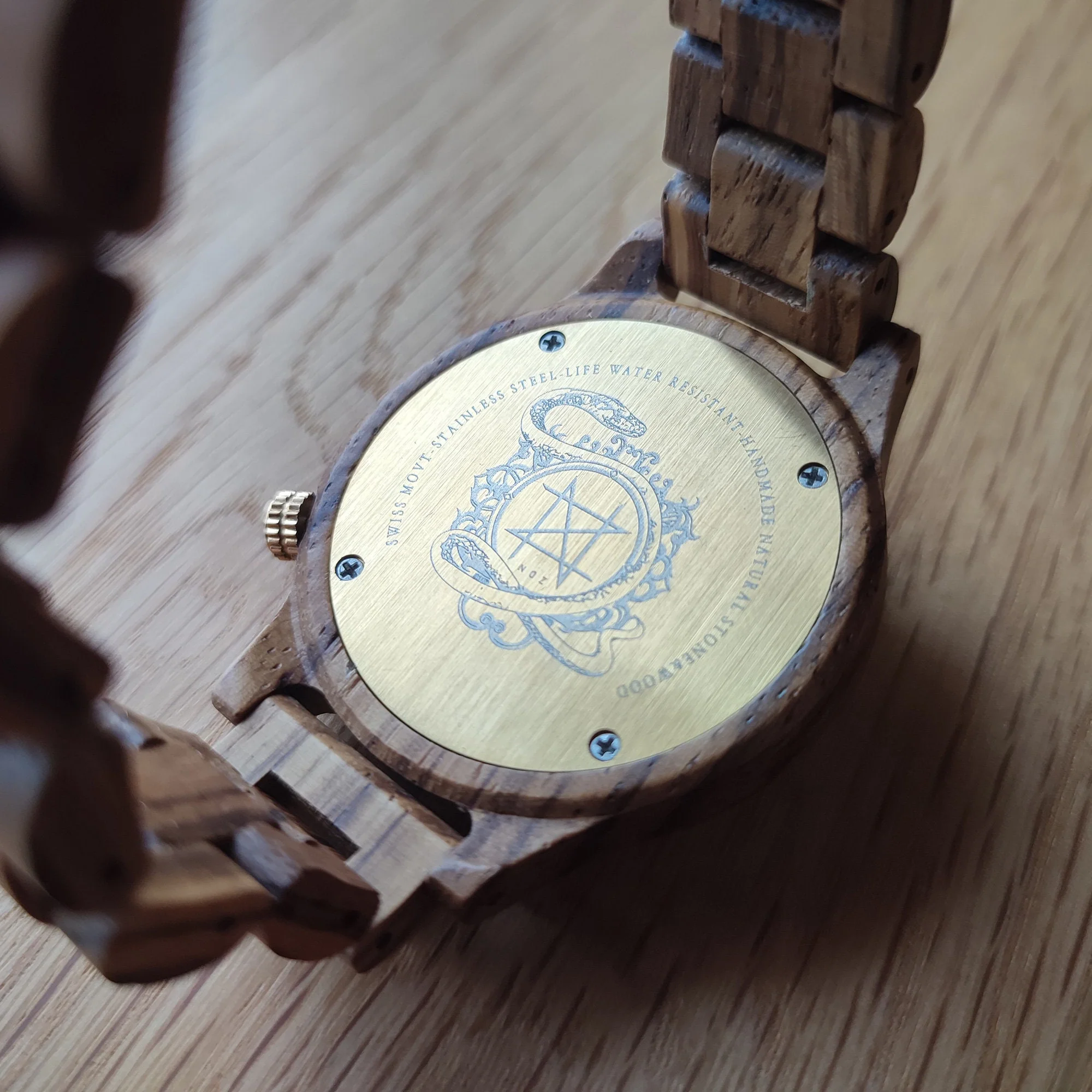 Japanese Handmade Wrist Watch "NOZ" • Made of Howlite, Zebra Wood • Swiss Movement - Image 4