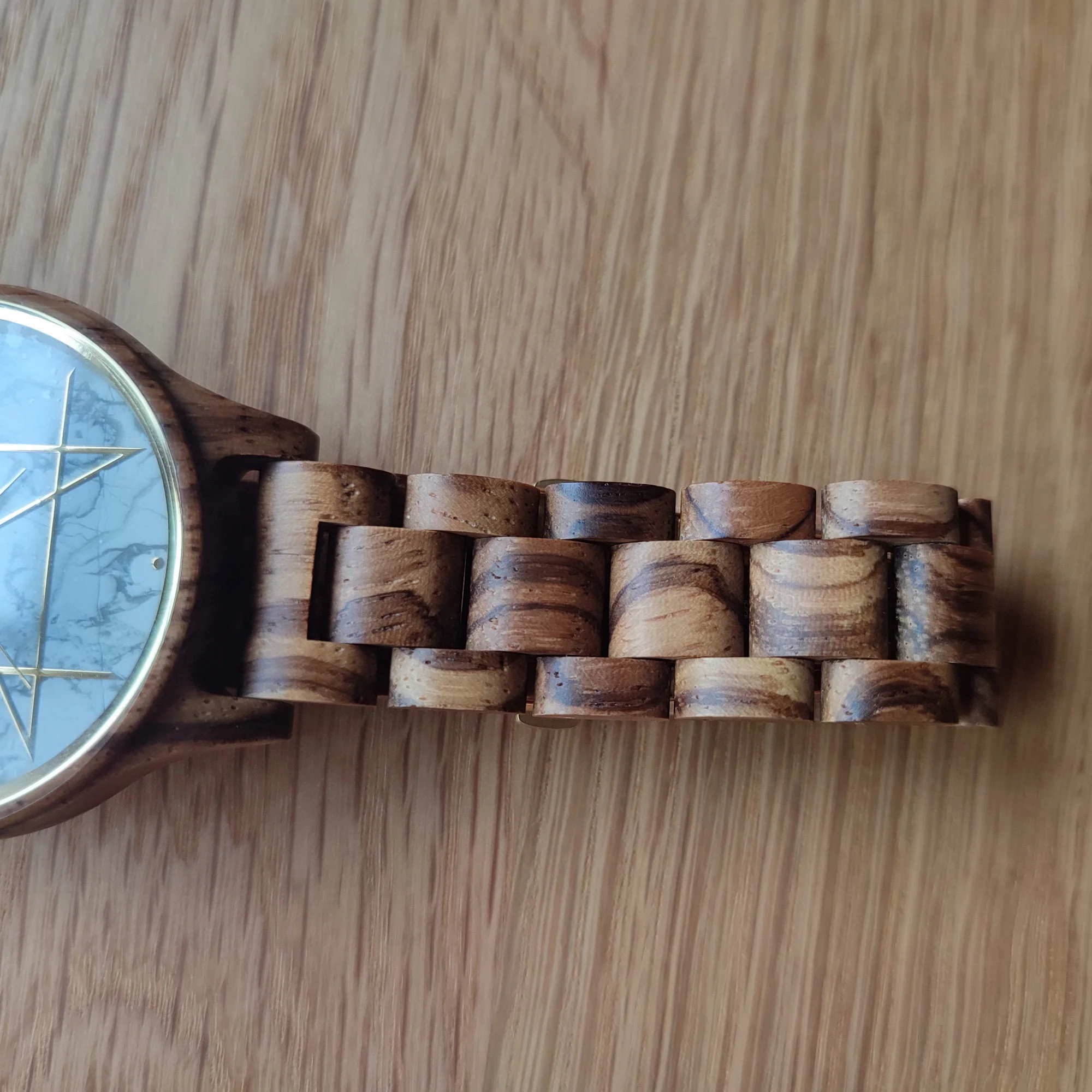 Japanese Handmade Wrist Watch "NOZ" • Made of Howlite, Zebra Wood • Swiss Movement - Image 5
