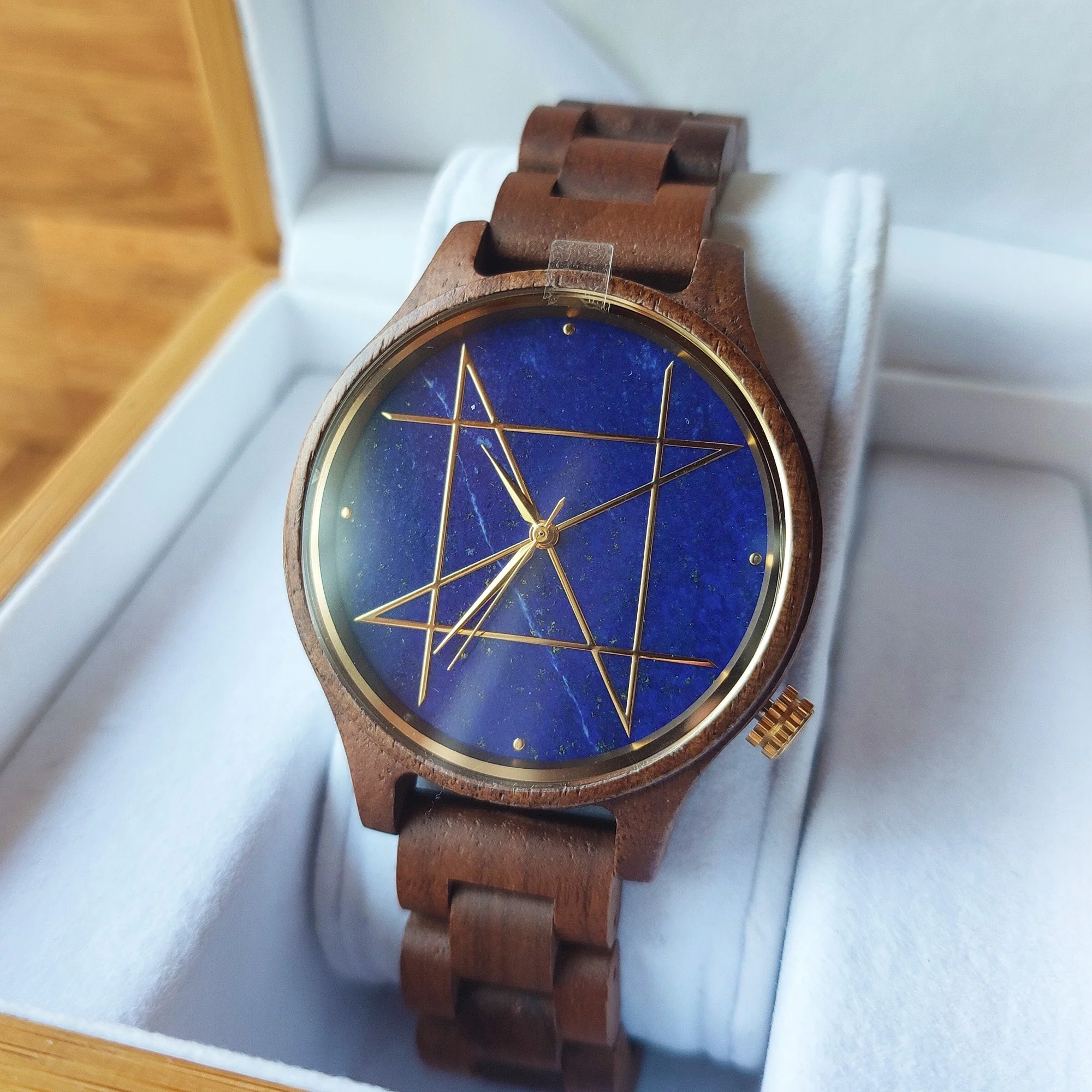 Japanese Handmade Wrist Watch "NOZ" • Made of Lapis Lazuli, Walnut • Swiss Movement - Image 4