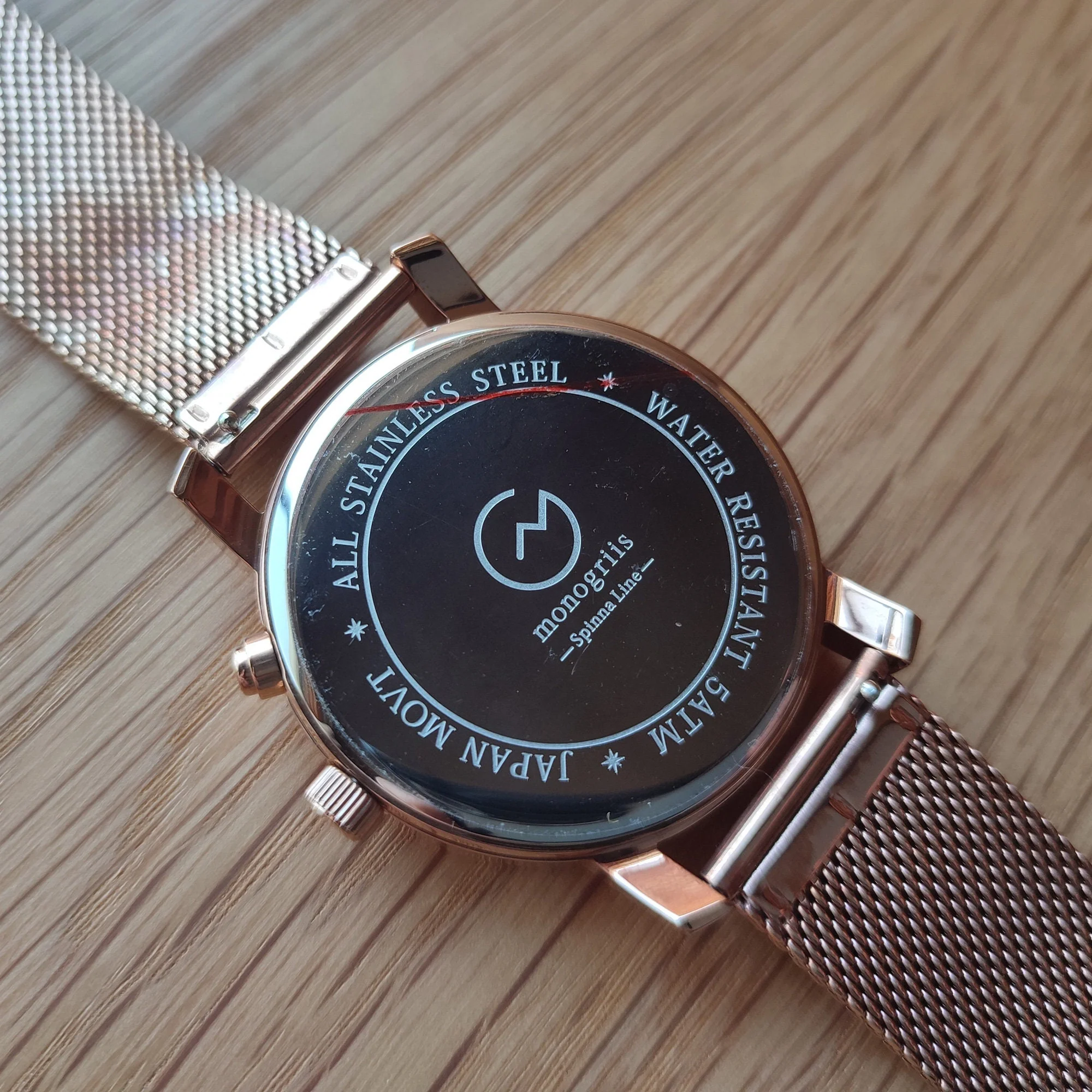 Japanese Wrist Watch "Monogriis" • Black Onyx Dial with Moon Phase Calendar - Image 6