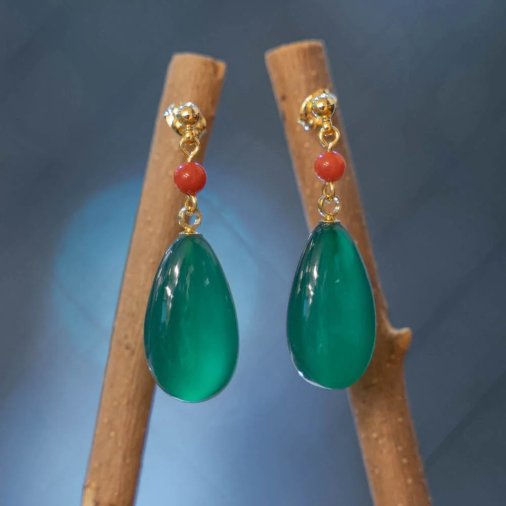 Official Ghibli Howls Moving Castle Earrings Green Agate/Silver • Japanese Anime Jewelry - Image 3