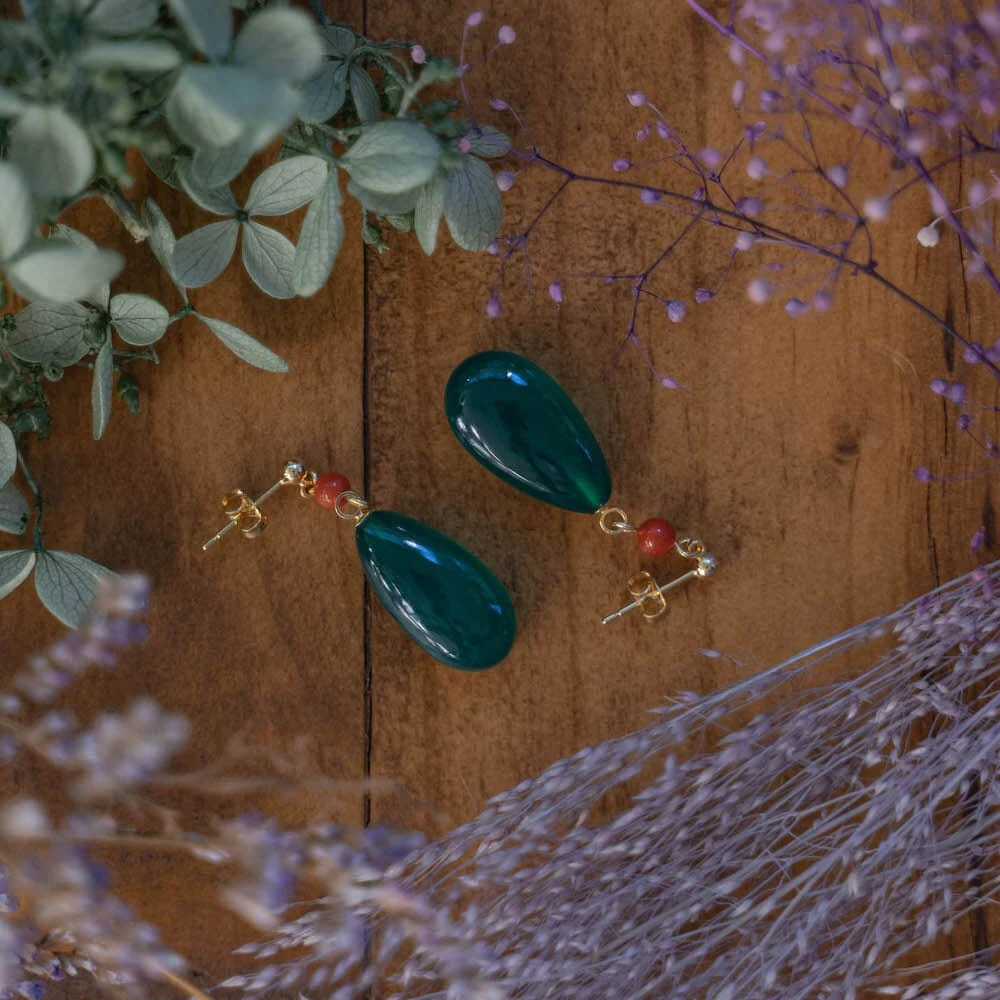 Official Ghibli Howls Moving Castle Earrings Green Agate/Silver • Japanese Anime Jewelry - Image 4