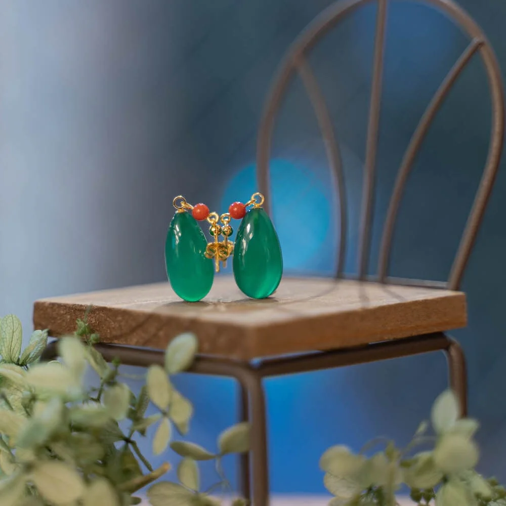 Official Ghibli Howls Moving Castle Earrings Green Agate/Silver • Japanese Anime Jewelry - Image 5