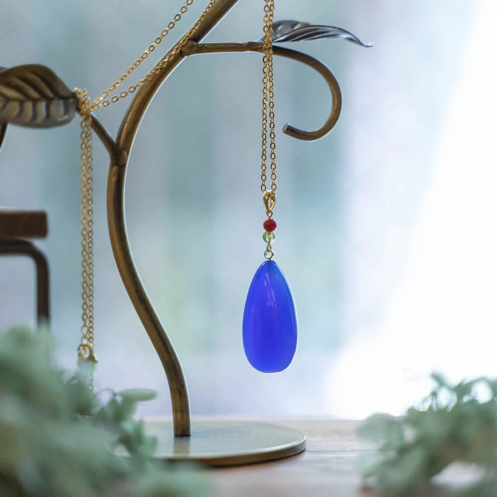 Official Ghibli Howls Moving Castle Necklace Blue Agate/Silver • Japanese Anime Jewelry - Image 3