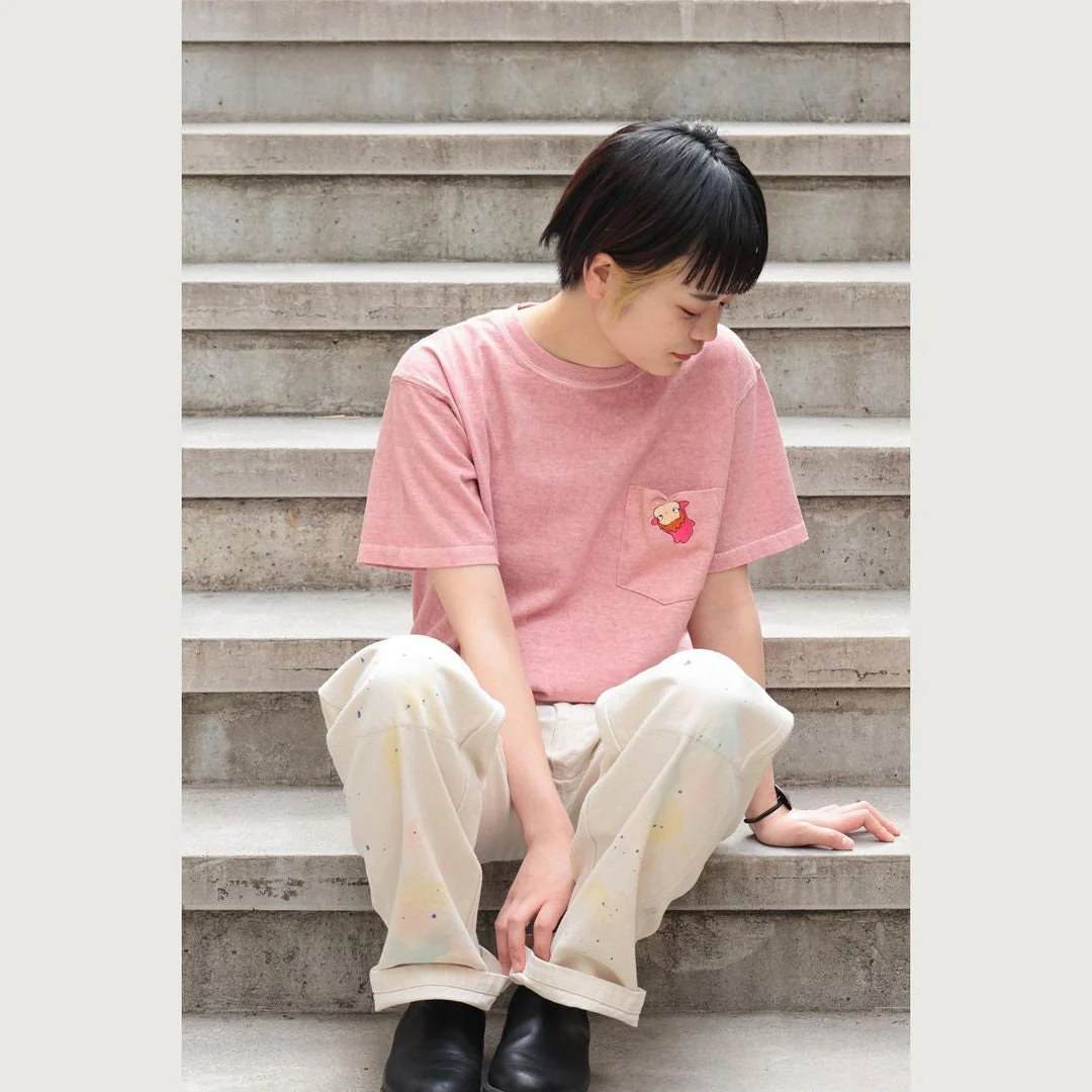 Official Ghibli Ponyo T-shirt Embroided • Ponyo on the Cliff GBL Summer Clothes/Top/Pink Tshirt with Pocket - Image 5