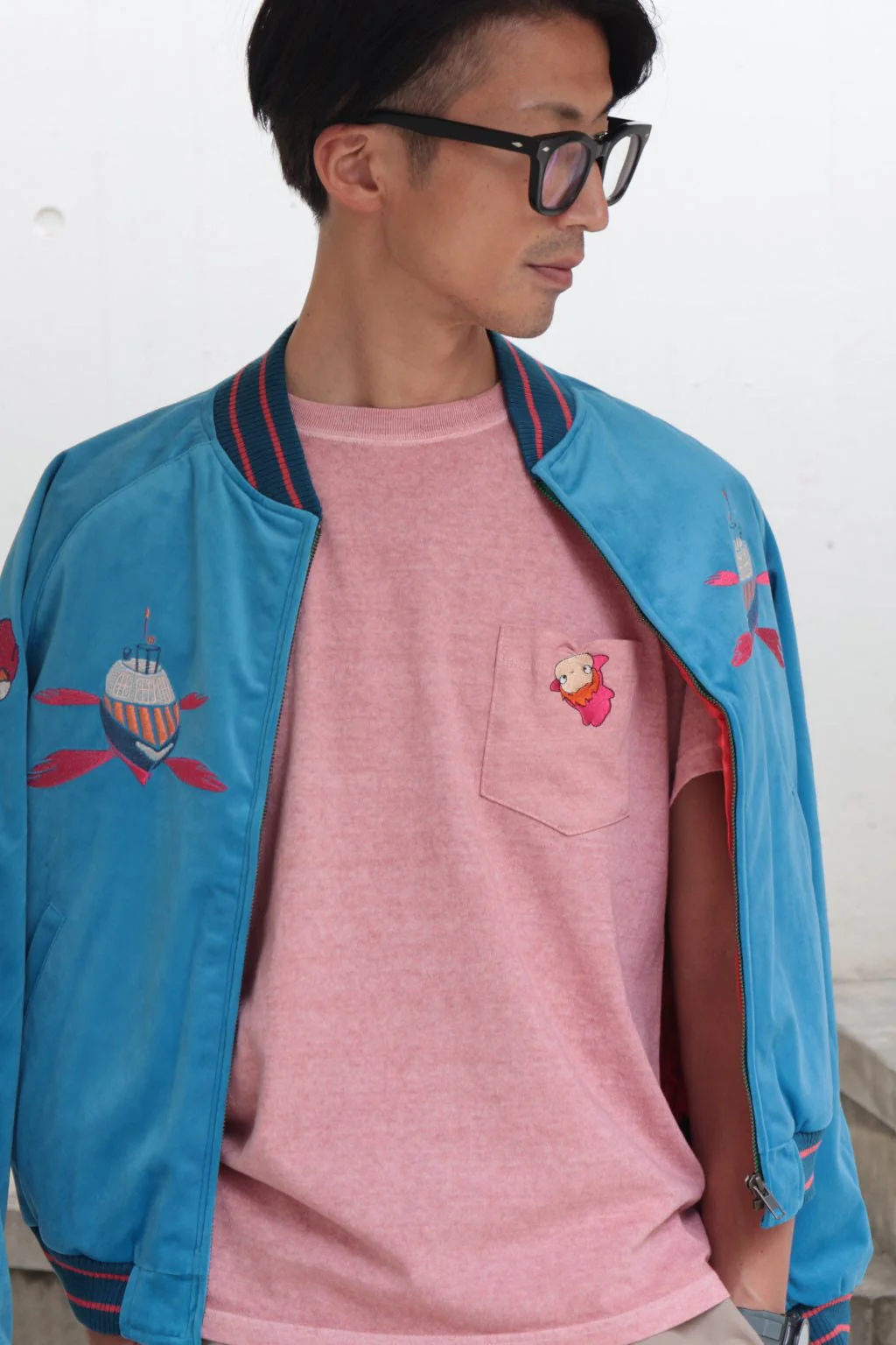 Official Ghibli Ponyo T-shirt Embroided • Ponyo on the Cliff GBL Summer Clothes/Top/Pink Tshirt with Pocket - Image 6