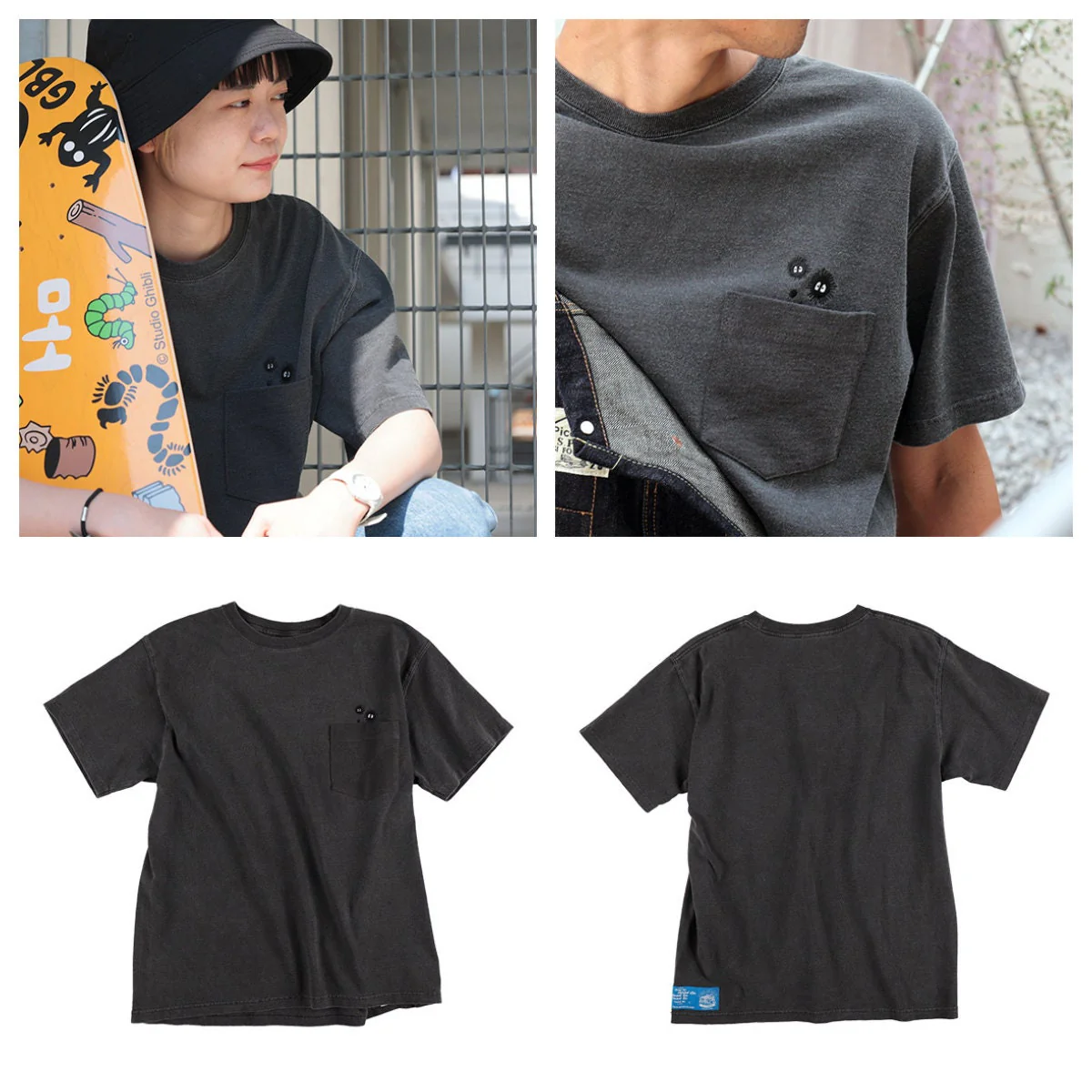 Official Ghibli Totoro T-shirt Embroided • My Neighbor Totoro GBL Summer Clothes/Top/Black Tshirt with Pocket - Image 6
