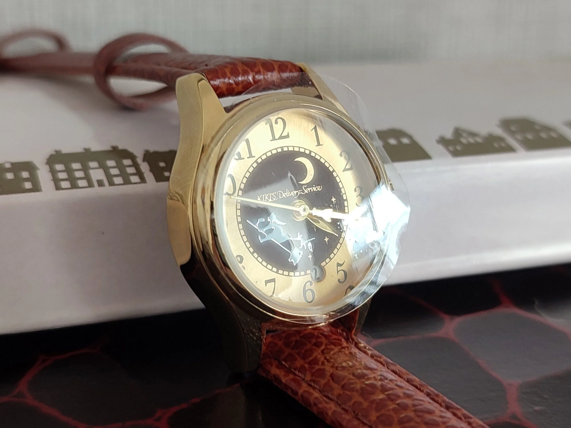 Vintage* Official Studio Ghibli Kikis Delivery Service Wrist Watch with Jiji and Moon • Brown/Gold - Image 3